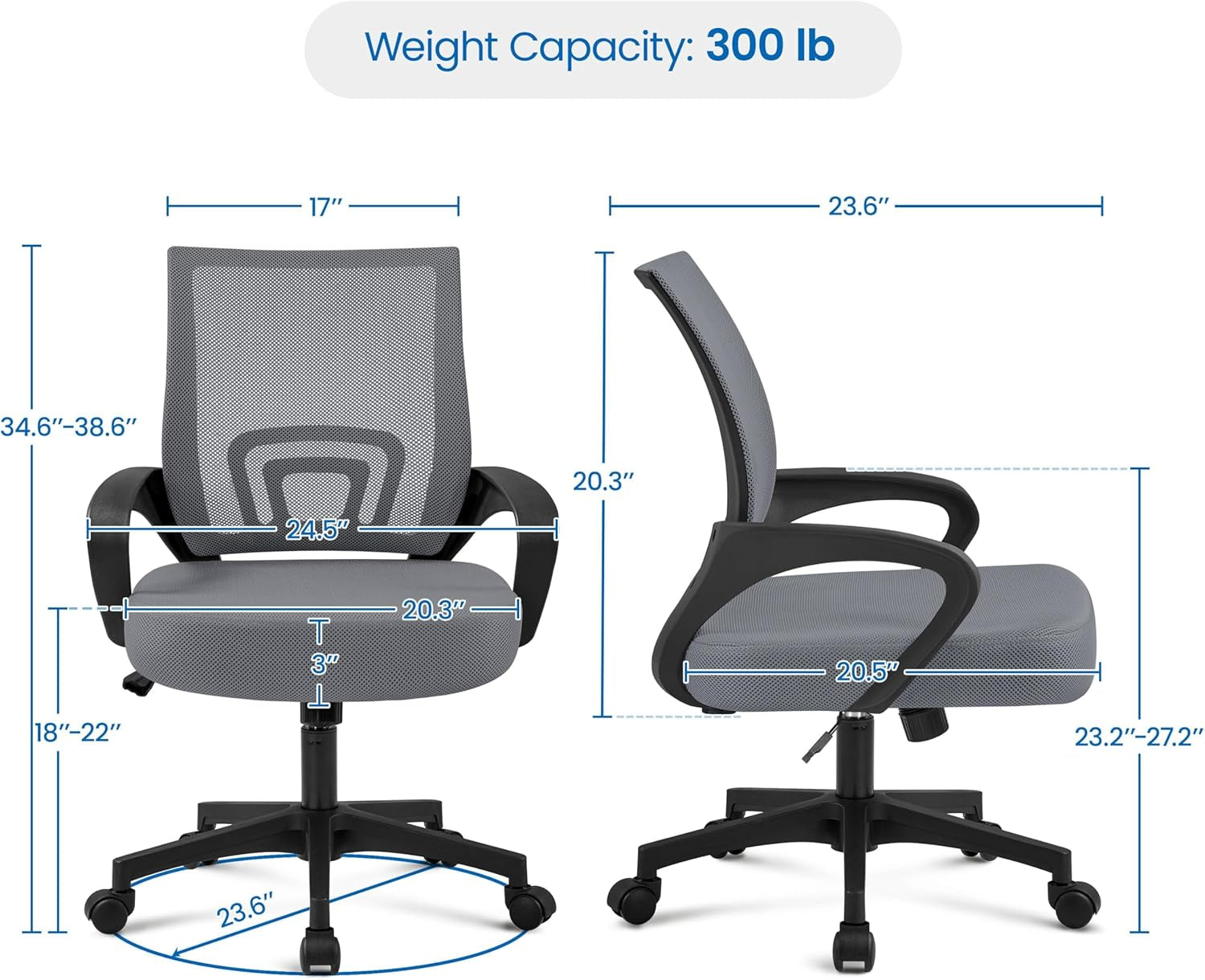 2 Pack Ergonomic Mesh Office Chairs With 360 Degree Rolling Casters Dark Gray For Home Office