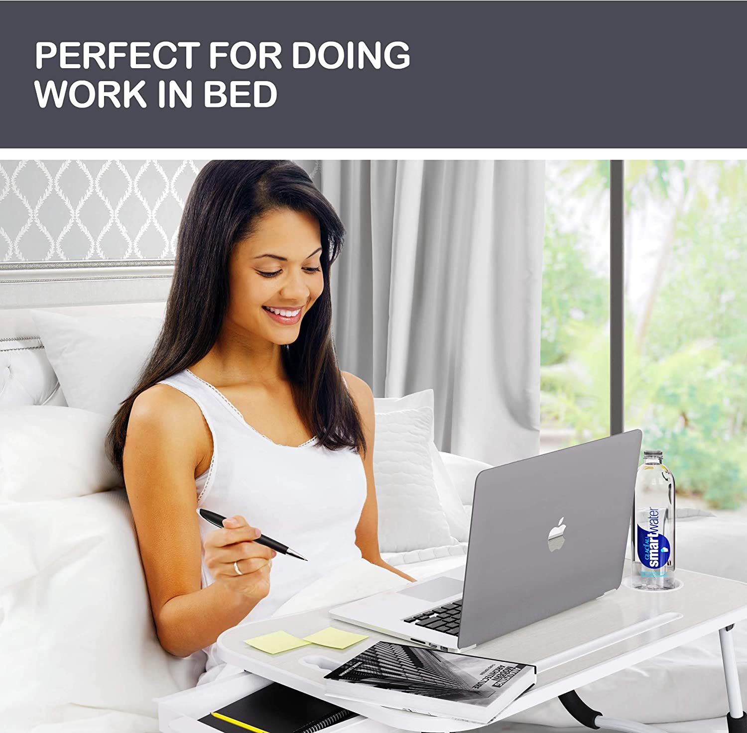 NNEDSZ Laptop Bed Desk with Storage and foldable legs for Adults, Kids & Home Office
