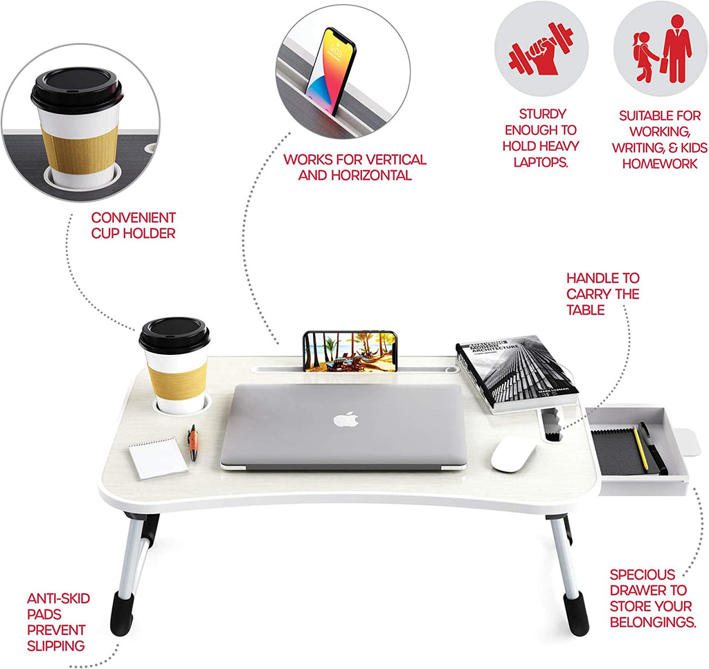 NNEDSZ Laptop Bed Desk with Storage and foldable legs for Adults, Kids & Home Office