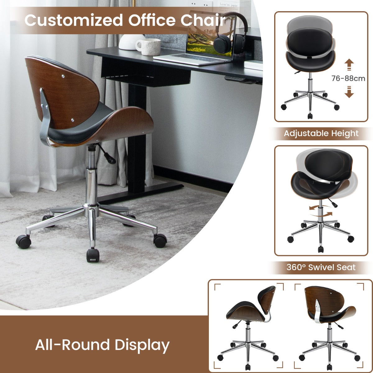 NNECW Modern Computer Chair with Curved Swivel Seat for Home & Office