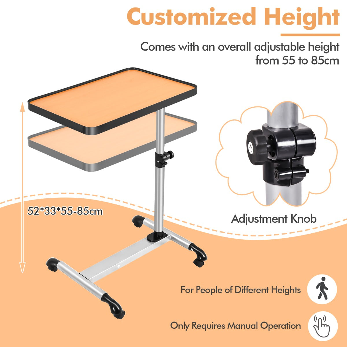 NNECW Metal Side Table with Wheels for Office/Home