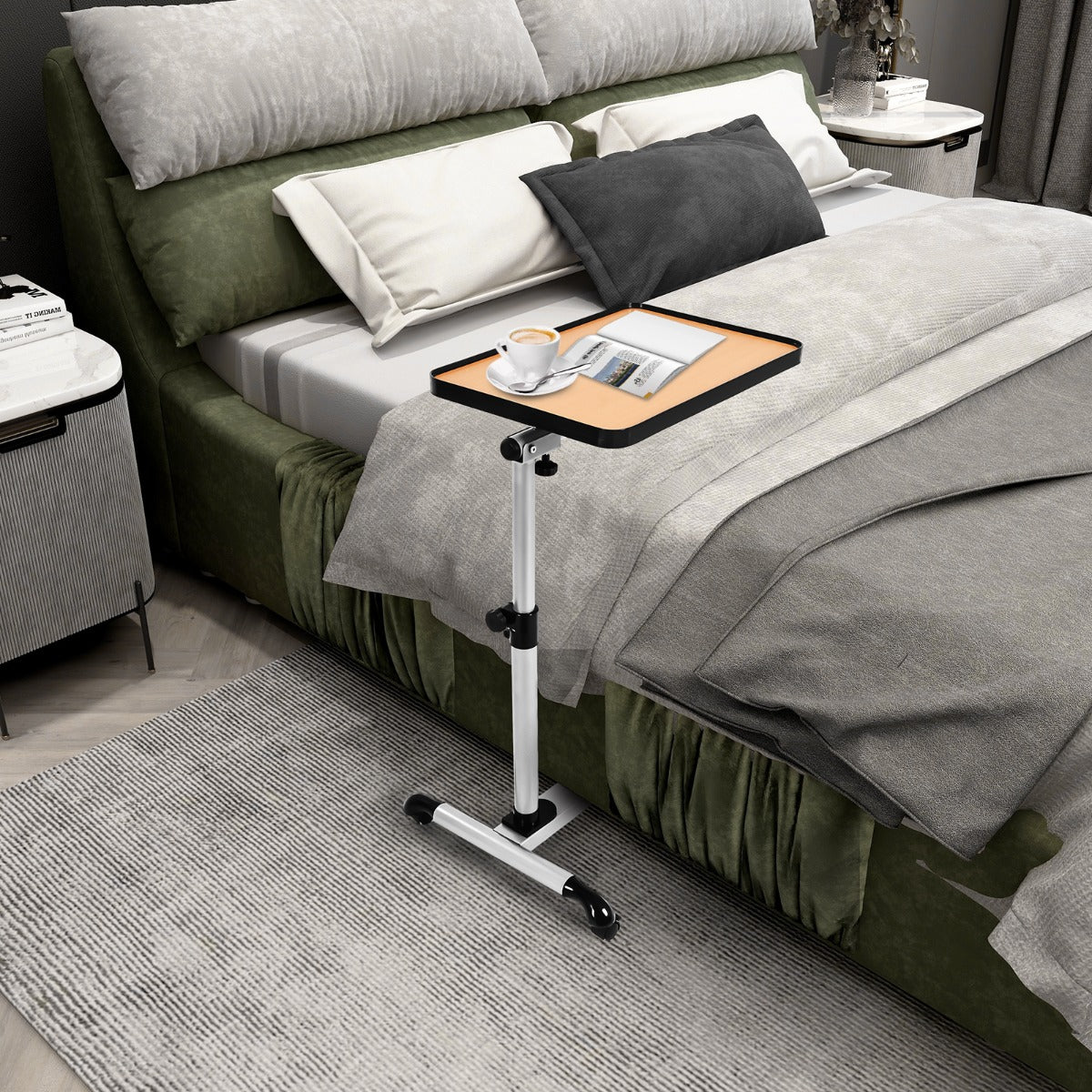 NNECW Metal Side Table with Wheels for Office/Home