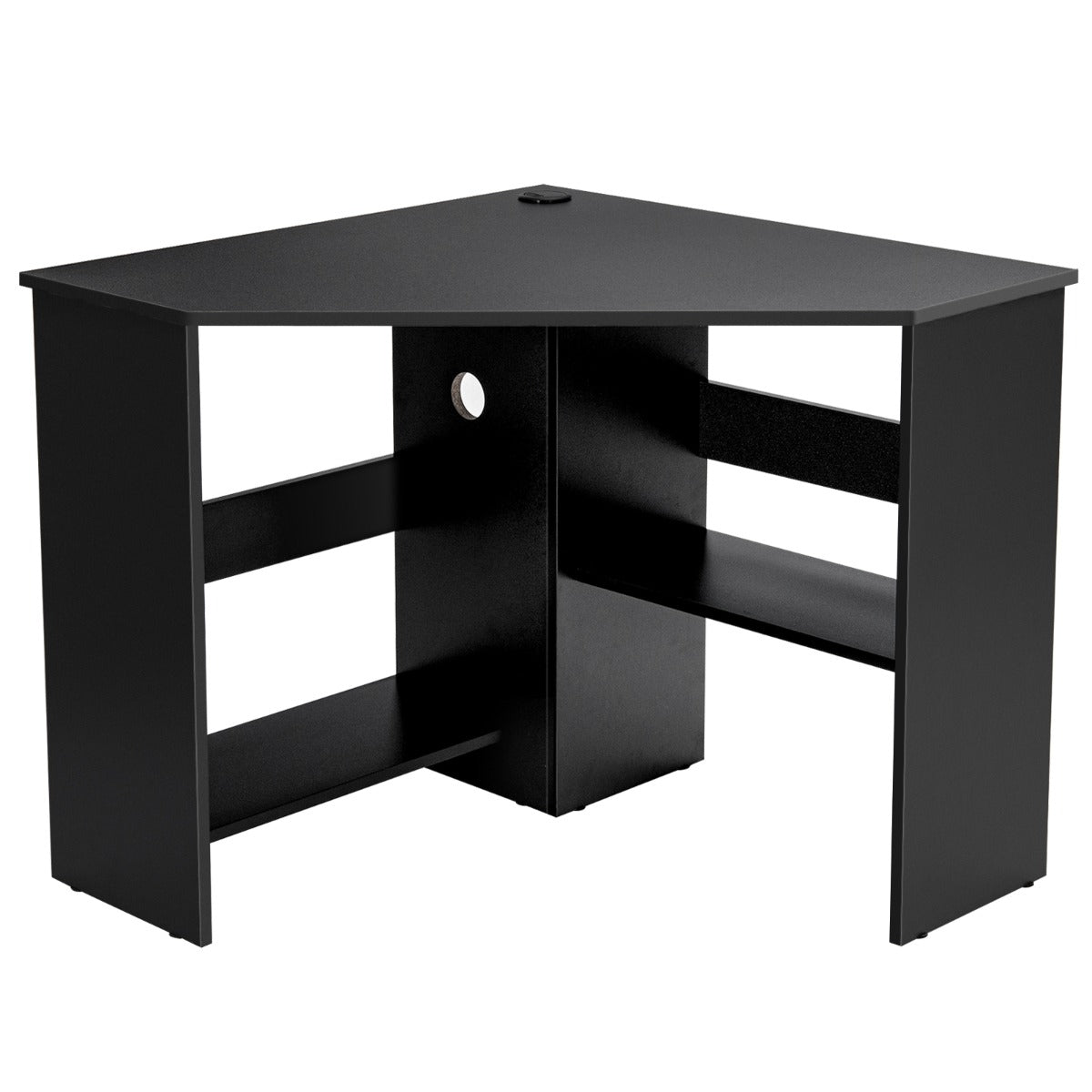 NNECW Black Corner Computer Desk with Management Hole for Home Office