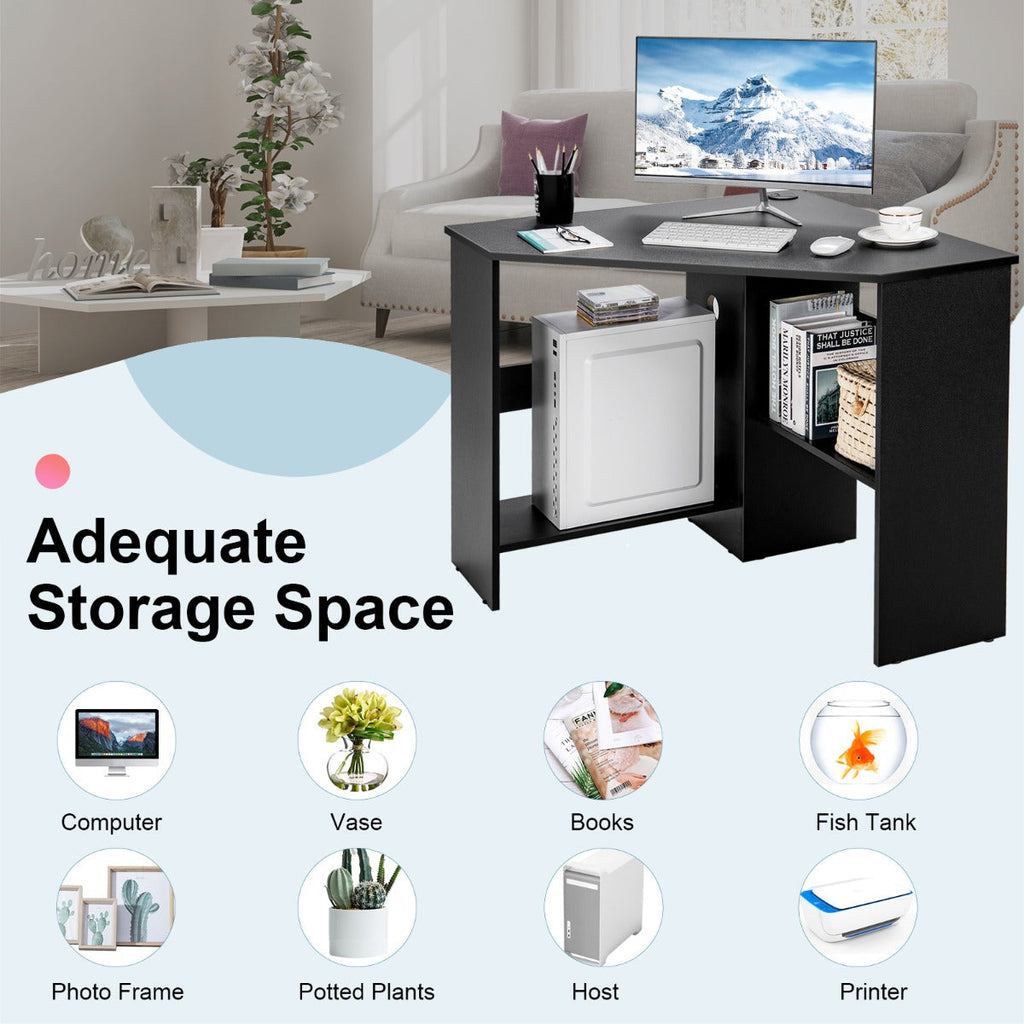 NNECW Black Corner Computer Desk with Management Hole for Home Office
