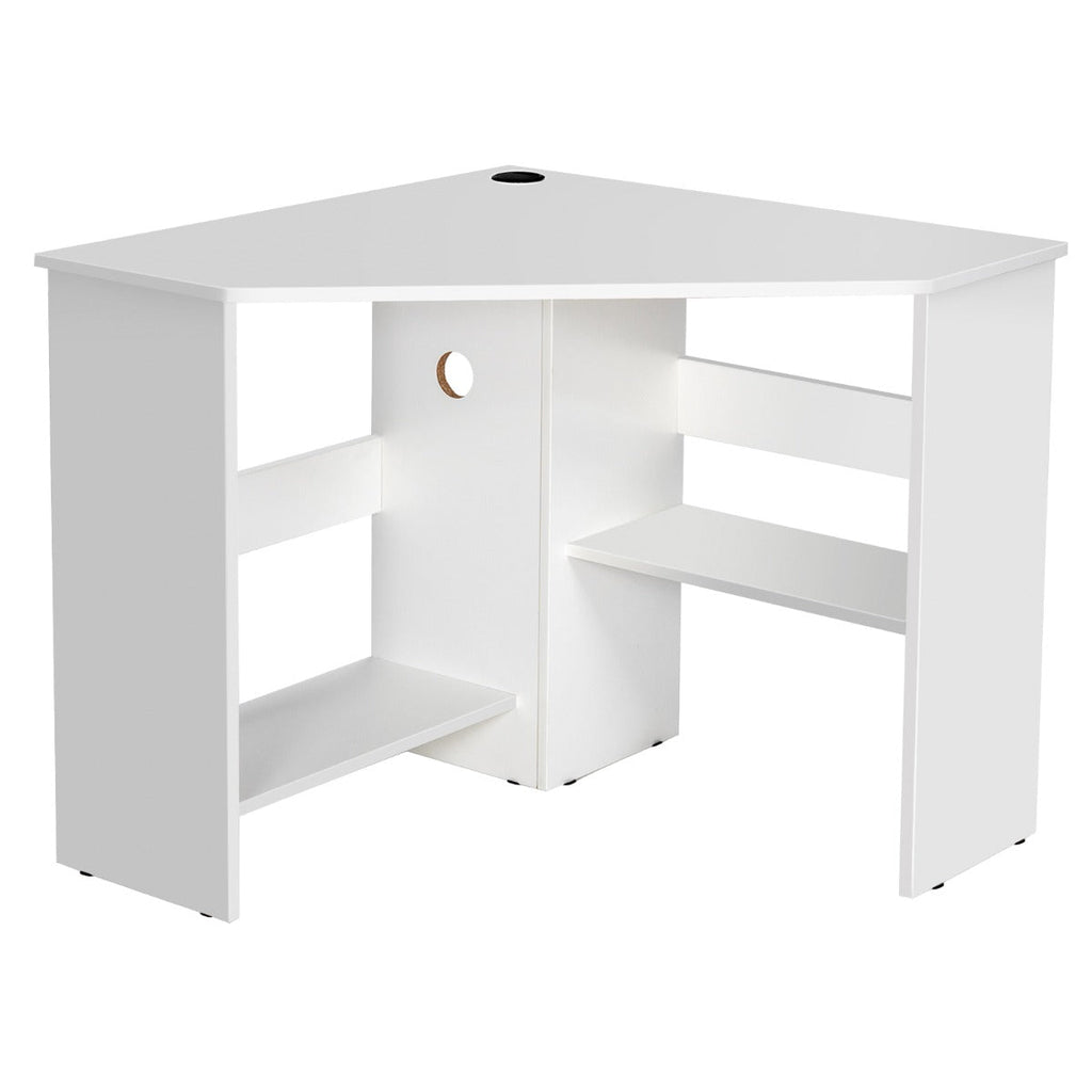 NNECW White Corner Computer Desk with Management Hole for Home Office