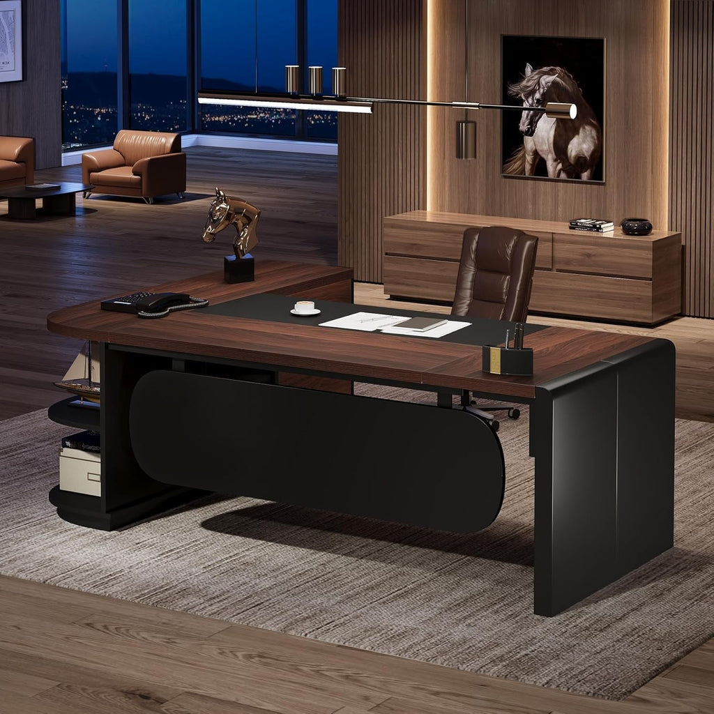 L Shaped Desk With Storage Shelves For Home Office