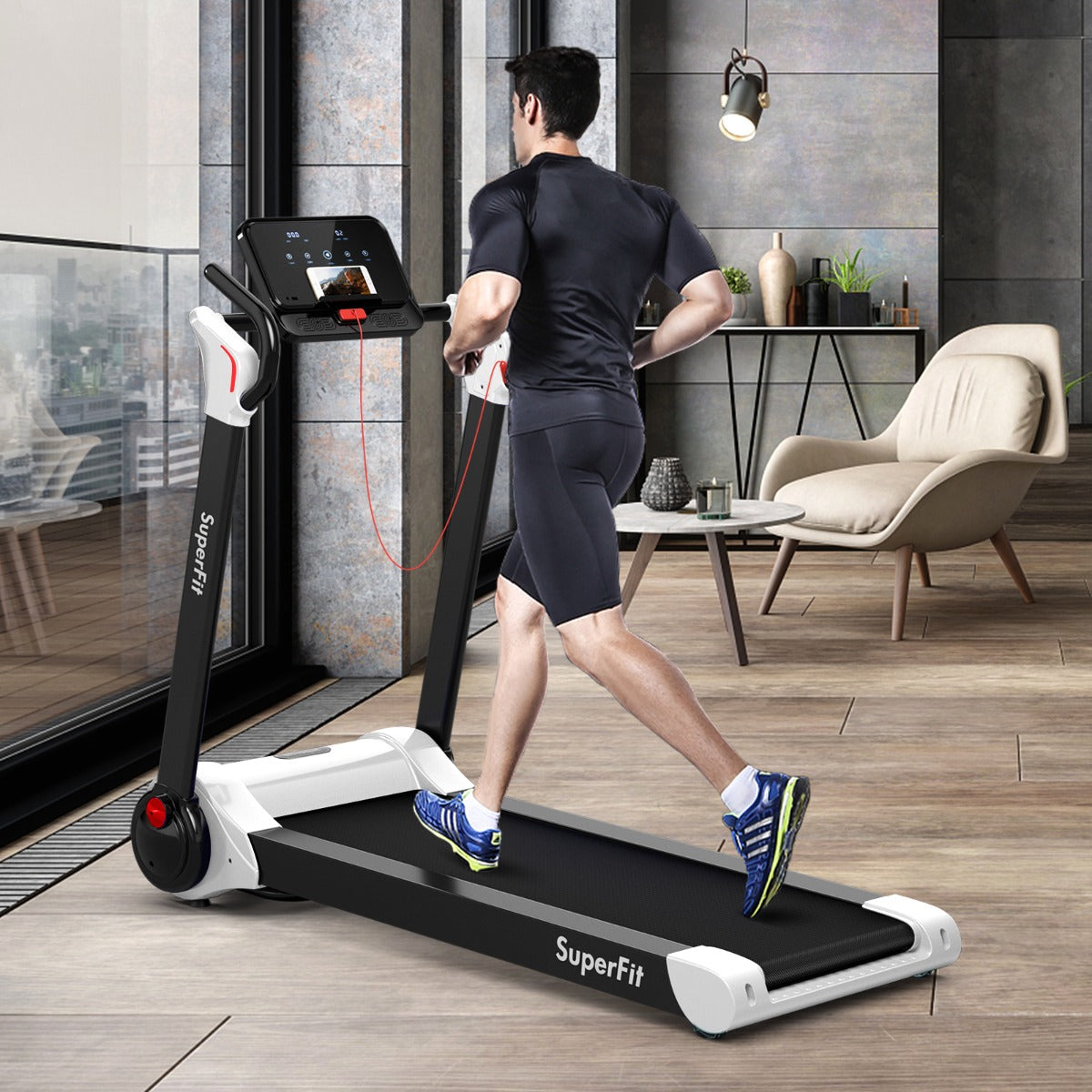 NNECW Foldable 2.25 HP Electric Treadmill with LED Display for Home &amp Office-White