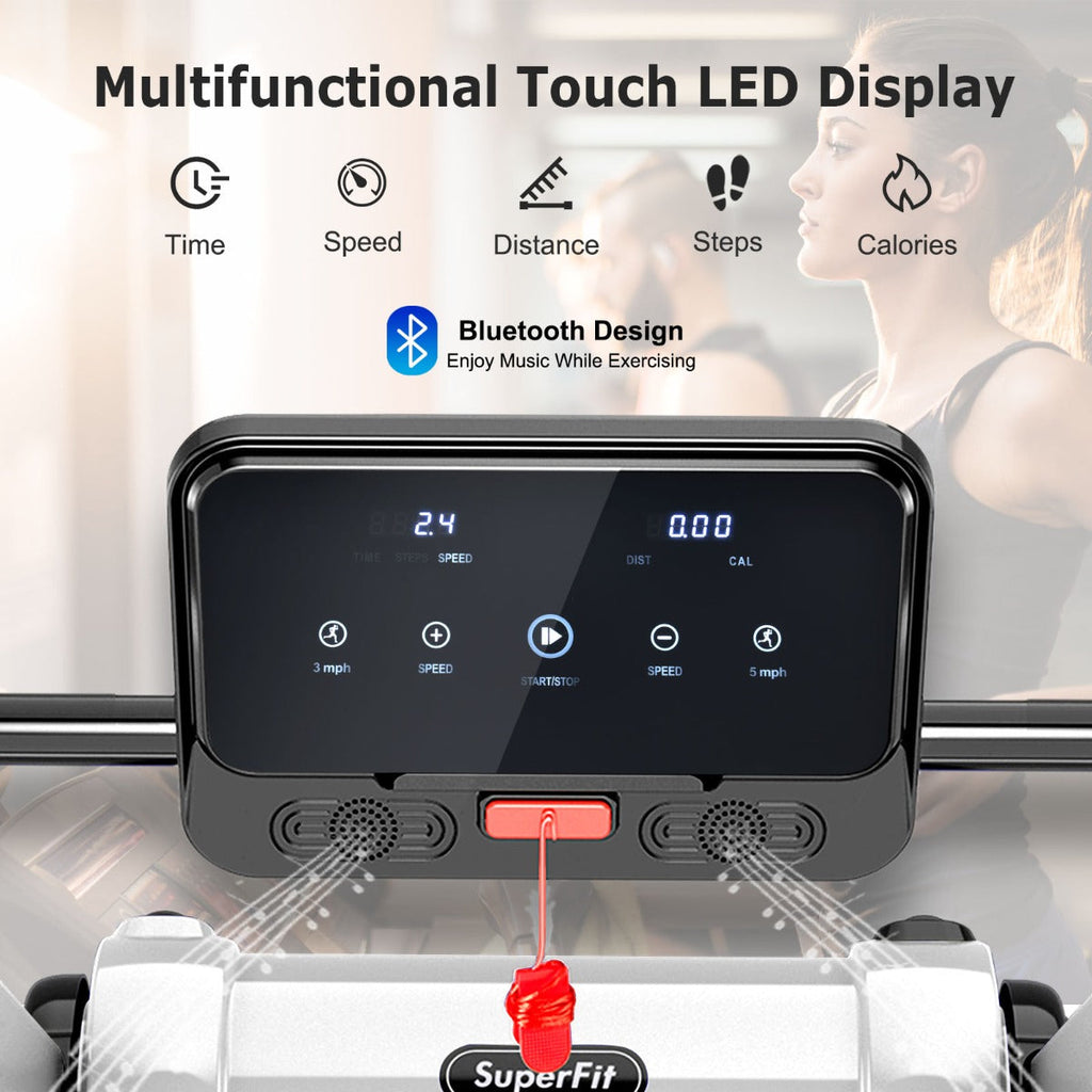 NNECW Foldable 2.25 HP Electric Treadmill with LED Display for Home &amp Office-White